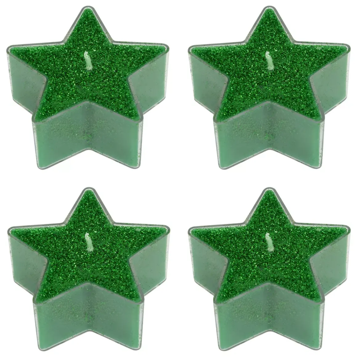 Set di 4 Candele per scaldavivande Stelle Verde glitterato