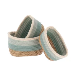 Set di 3 cesti da appendere intrecciati (H13,5 cm) Jeanne Verde salvia