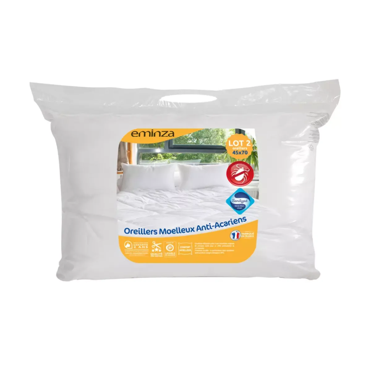 Outlet Set di 2 cuscino letto rettangolare (45 x 70 cm) Morbido Antiacaro Piumini, Cuscini Letto, Cuscini A Rullo