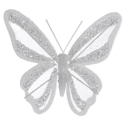Set di 2 Farfalle su pinza (H14 cm) Sogno Bianco d'inverno