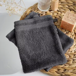 New Set di 2 guanti da bagno cotone bio (15 x 21 cm) Méline Grigio tempesta Guanti In Spugna|Biancheria Bagno