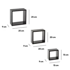 Set di 3 mensole Cube Nero Modello piccolo