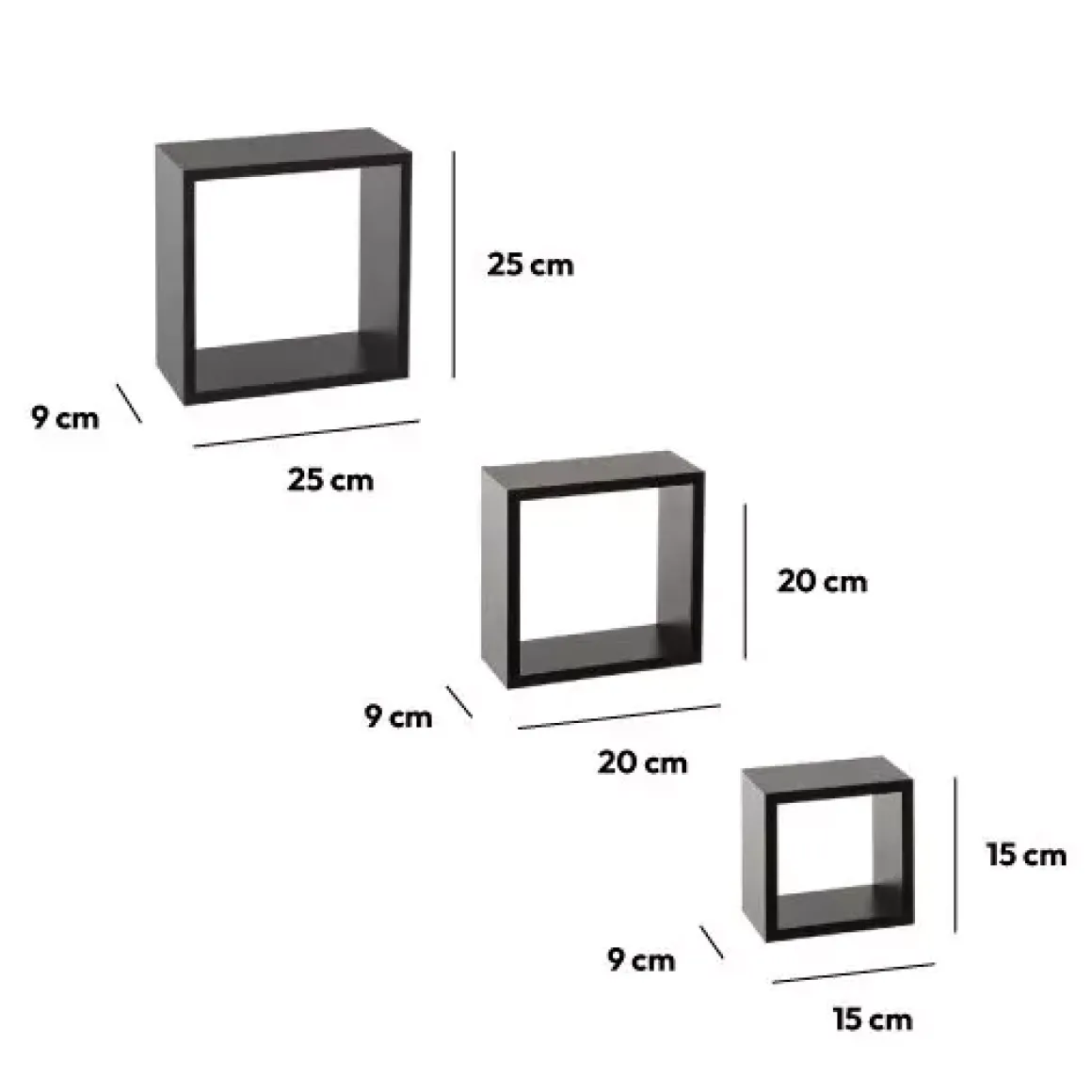 Set di 3 mensole Cube Nero Modello piccolo