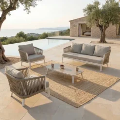 New Set di mobili da giardino Amalfi Bianco 5 posti Salotto Da Giardino