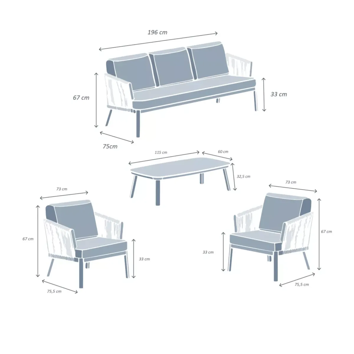 New Set di mobili da giardino Amalfi Bianco 5 posti Salotto Da Giardino