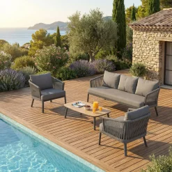 Clearance Set di mobili da giardino Amalfi Grigio 5 posti Salotto Da Giardino