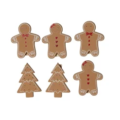 Set di 4 omini e 2 alberi (H12 cm) Pan di zenzero in legno