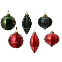 Set di 12 ornamenti di Natale in vetro (D80 mm) Velluto Rosso e verde