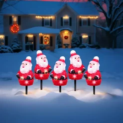 Set di 5 paletti da giardino luminosi 100 LED (H20 cm) Babbo Natale Bianco freddo