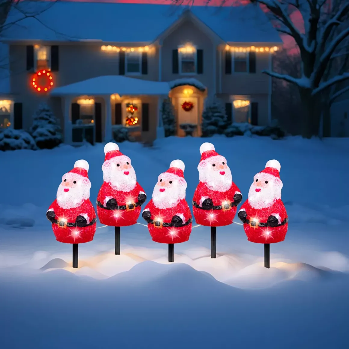 Set di 5 paletti da giardino luminosi 100 LED (H20 cm) Babbo Natale Bianco freddo