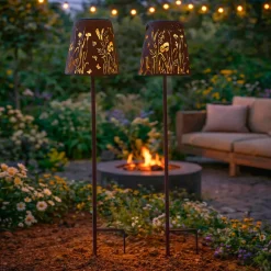 Set di 2 paletti da giardino solari LED (H58 cm) Floreale Marrone rustico