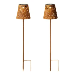 Set di 2 paletti da giardino solari LED (H58 cm) Floreale Marrone rustico