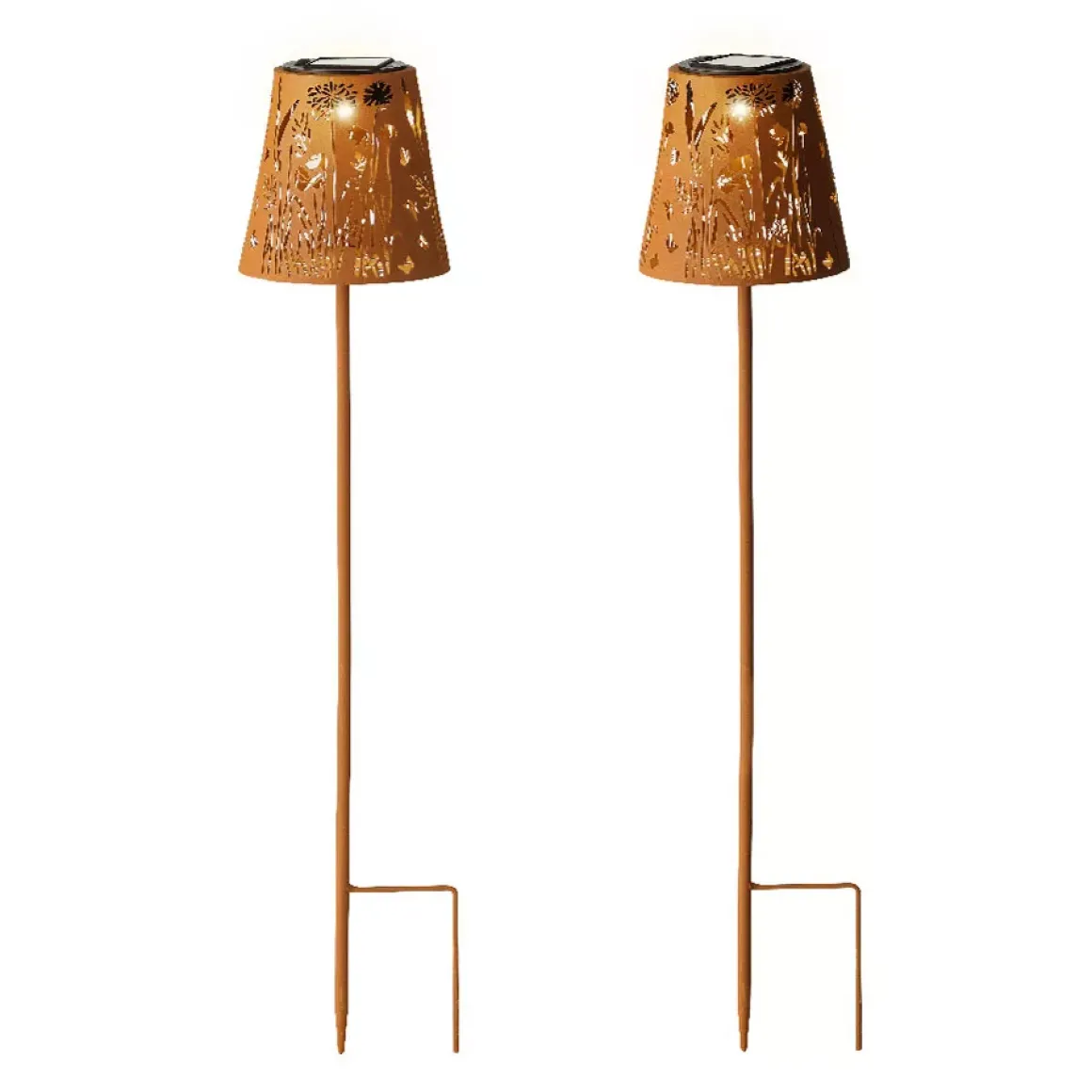 Set di 2 paletti da giardino solari LED (H58 cm) Floreale Marrone rustico