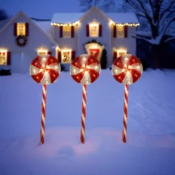 Set di 3 paletti luminosi con pile 60 LED (H62 cm) Candy Rosso
