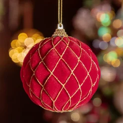 Set di 12 palline di Natale (D80 mm) Buckingham Rosso e oro
