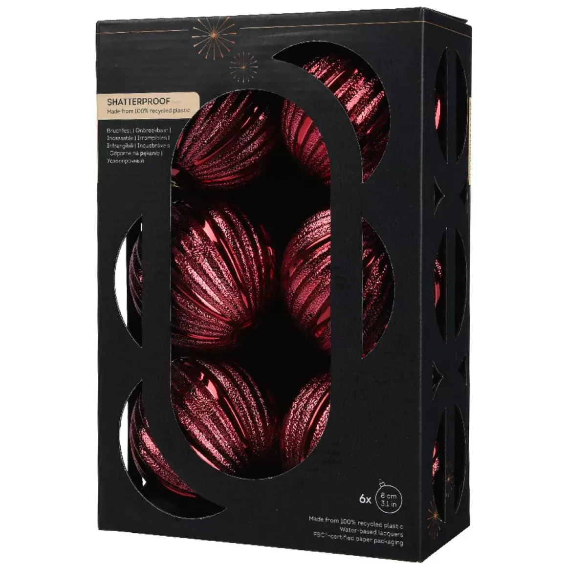 Set di 6 Palline di Natale (D80 mm) Glitter Bordeaux