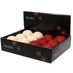 Set di 12 palline di Natale (D100 mm) Quadretti e lustrini Rosso e perla