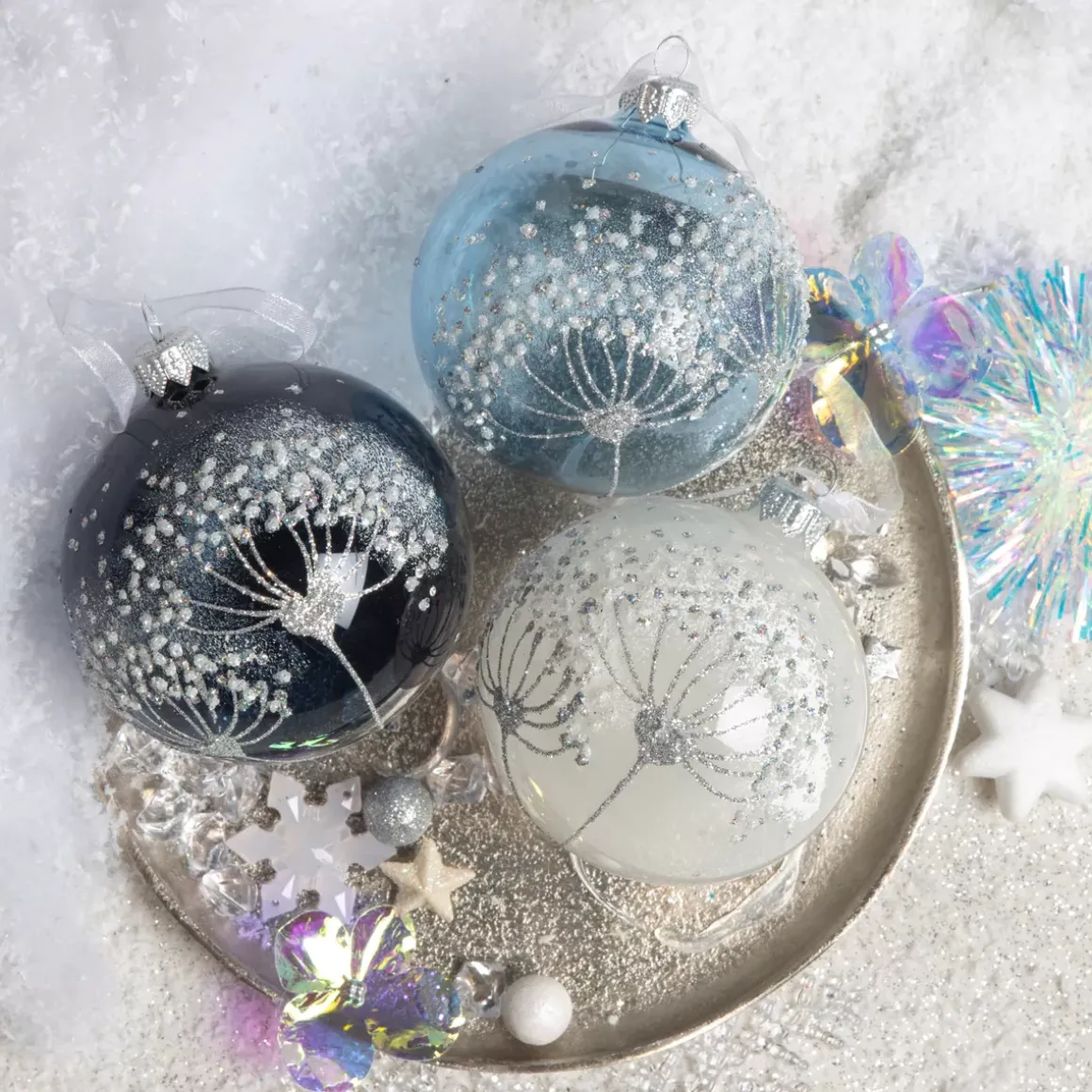 Set di 6 palline di Natale in vetro (D80 mm) Blu del Caucaso