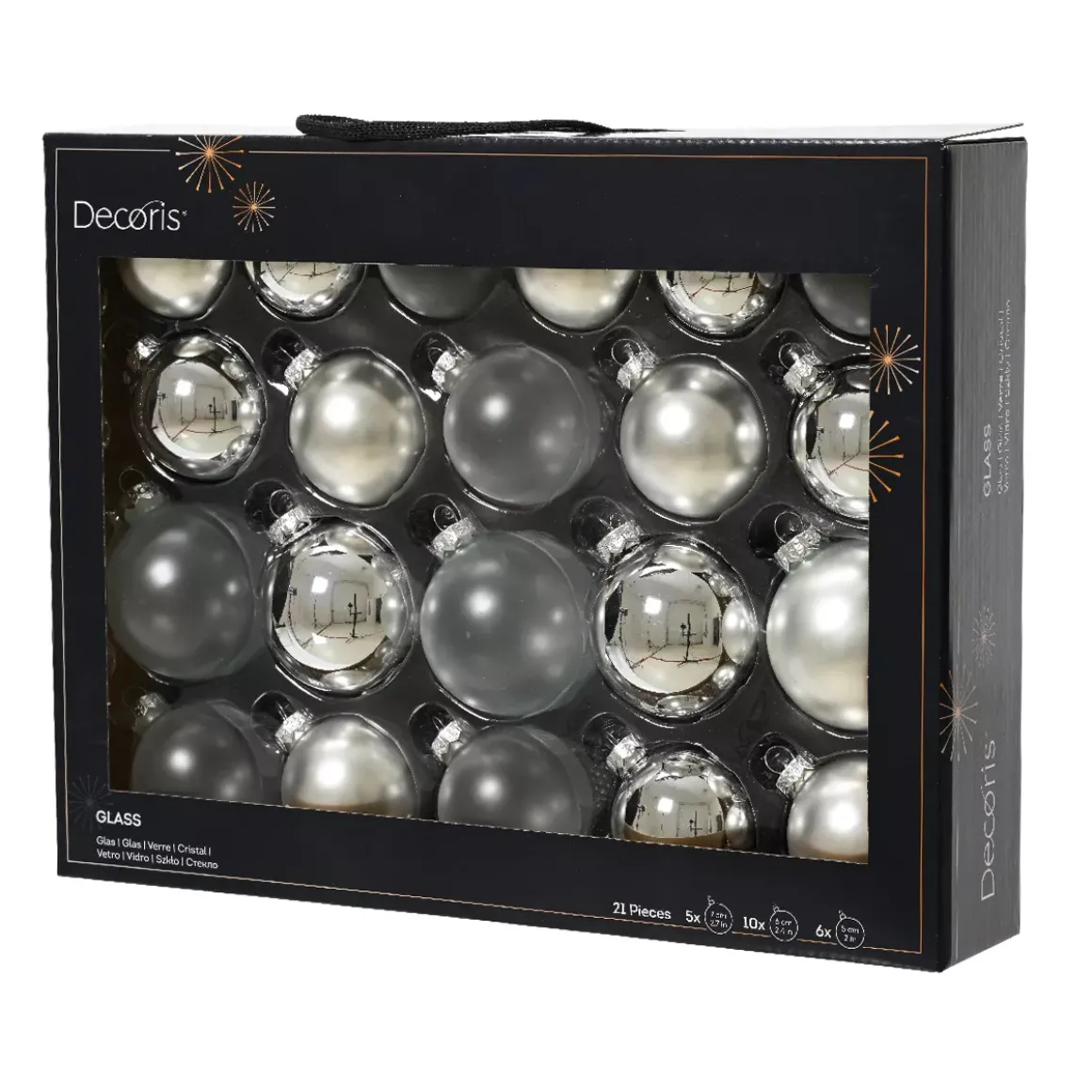 Set di 21 palline di Natale in vetro (D60 a 75 mm) Assortite Cristallo Argento
