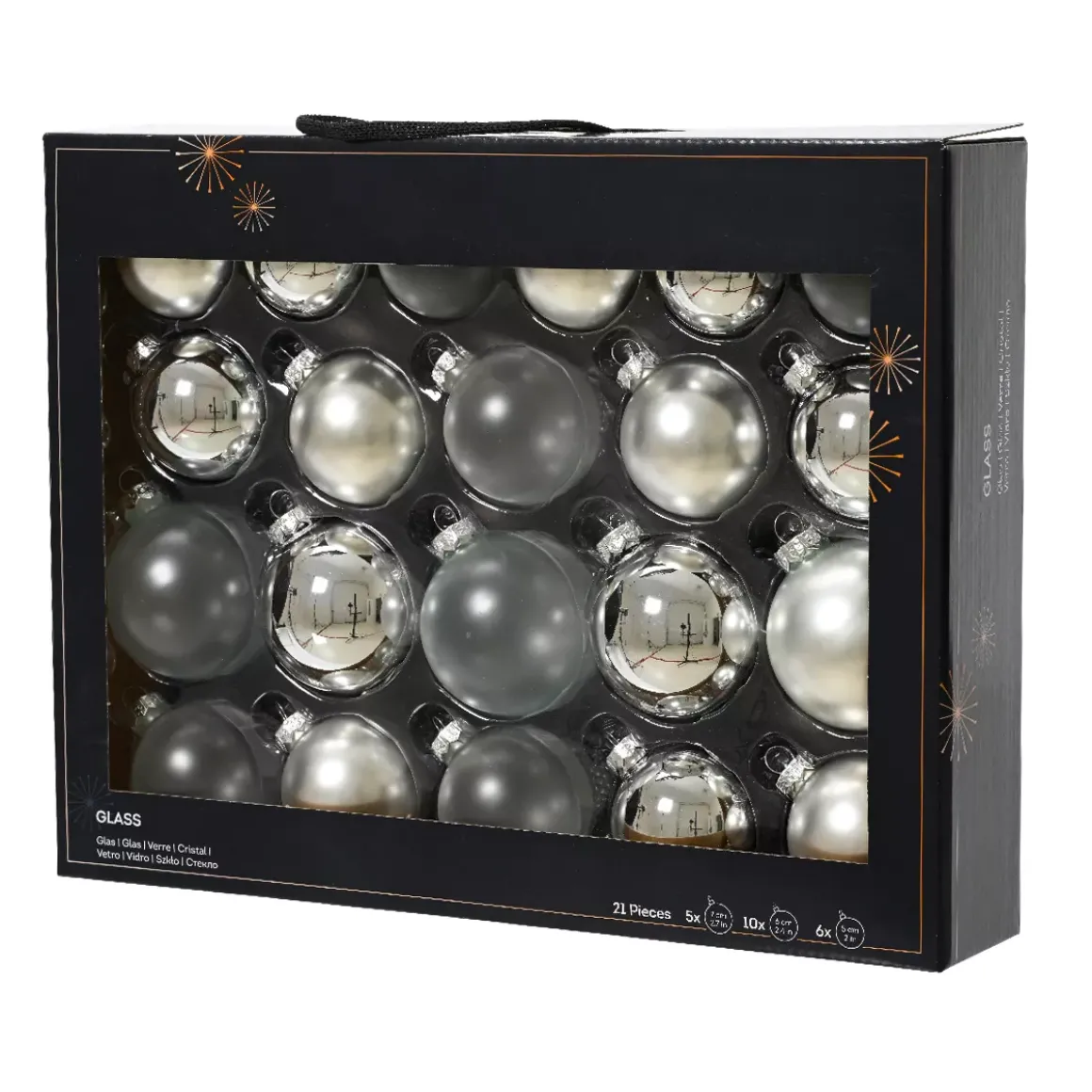Set di 21 palline di Natale in vetro (D60 a 75 mm) Assortite Cristallo Argento