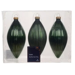 Set di 3 palline di Natale in vetro (D60 mm) Goccia preziosa Verde rosmarino