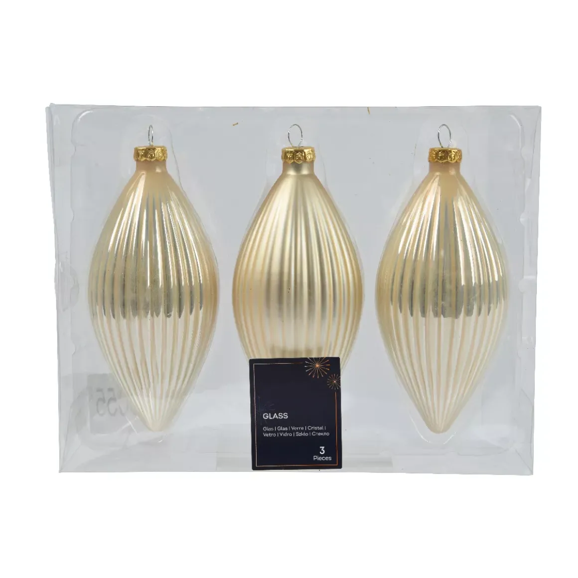 Set di 3 palline di Natale in vetro (D60 mm) Goccia Preziosa Perla
