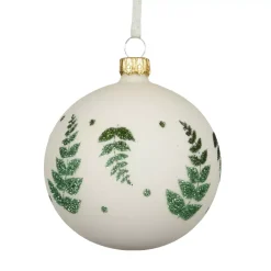 Set di 6 palline di Natale in vetro (D80 mm) Delicatezza Bianco lana e verde glitterato