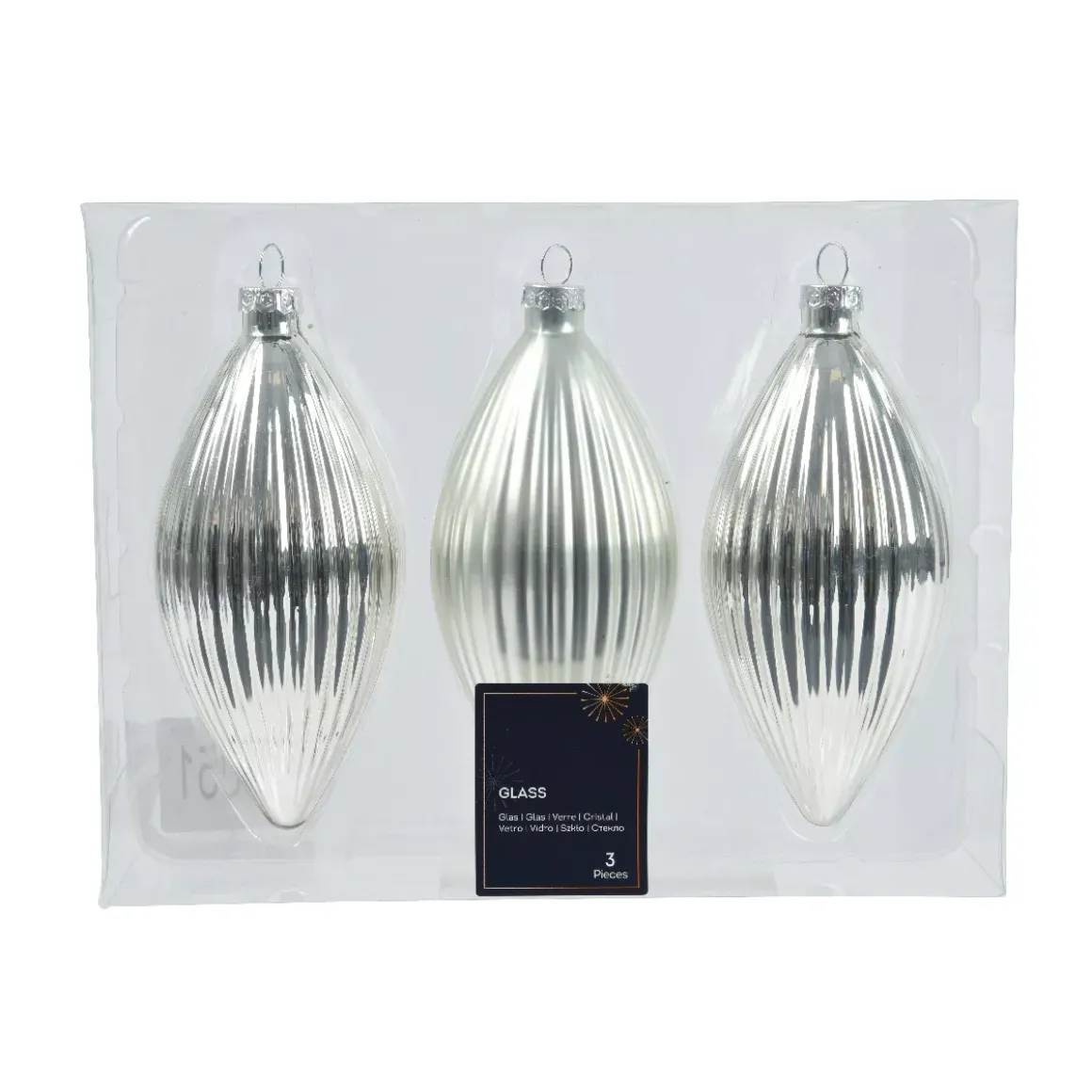 Set di 3 palline di Natale in vetro (D60 mm) Goccia preziosa Argento