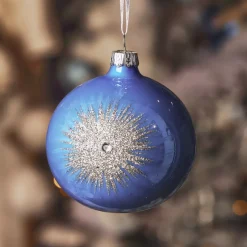 Set di 6 palline di Natale in vetro (D80 mm) Scintilla d'inverno Blu cielo e Argento