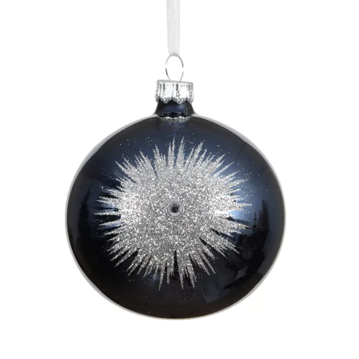 Set di 6 palline di Natale in vetro (D80 mm) Scintilla d'inverno Blu notte e Argento