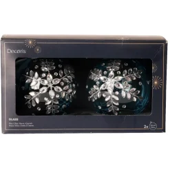 Set di 2 palline di Natale in vetro (D100 mm) Ghiaccio di diamante Azzurro