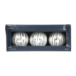 Set di 3 palline di Natale in vetro (D80 mm) Neve Bianca e argento