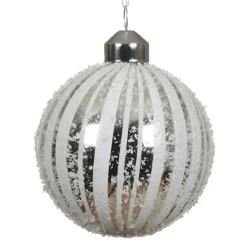 Set di 3 palline di Natale in vetro (D80 mm) Neve Bianca e argento