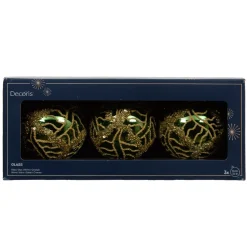 Set di 3 palline di Natale in vetro (D80 mm) Shiny glitter Verde abete