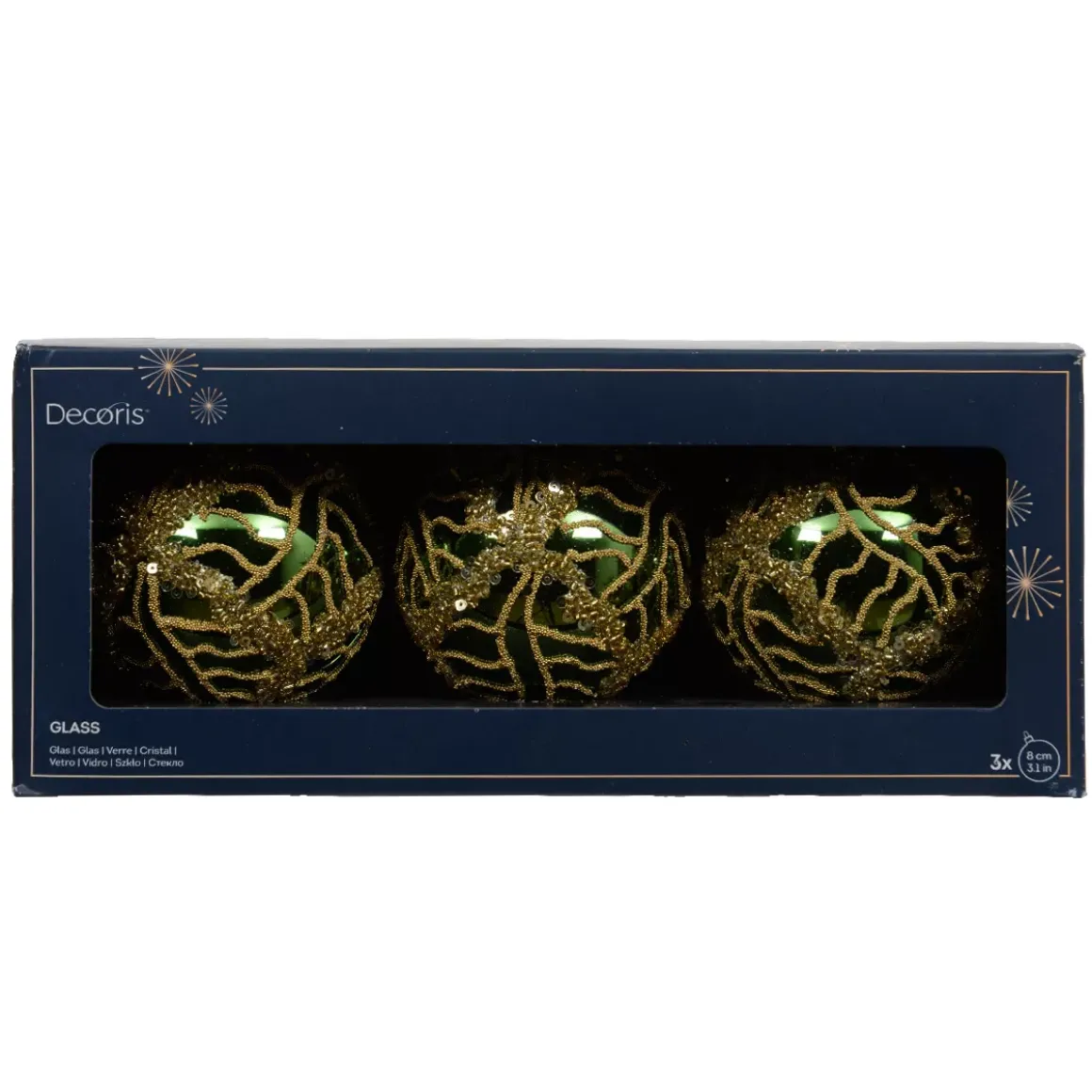 Set di 3 palline di Natale in vetro (D80 mm) Shiny glitter Verde abete