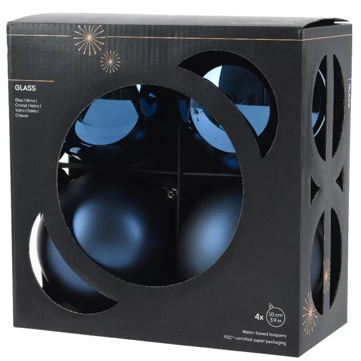 Set di 4 Palline di Natale in vetro (D100 mm) Boreale Blu notte