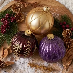 Set di 12 palline di Natale in vetro (D100 mm) Sogno Fico bordeaux e oro