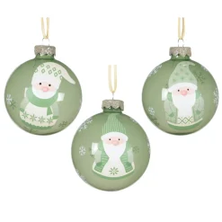 Set di 12 palline di Natale in vetro (D80 mm) Folletti allegri Verde rosmarino