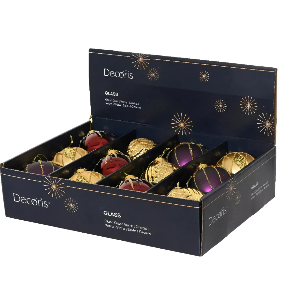 Set di 12 palline di Natale in vetro (D80 mm) Shine Glam Oro e Fico