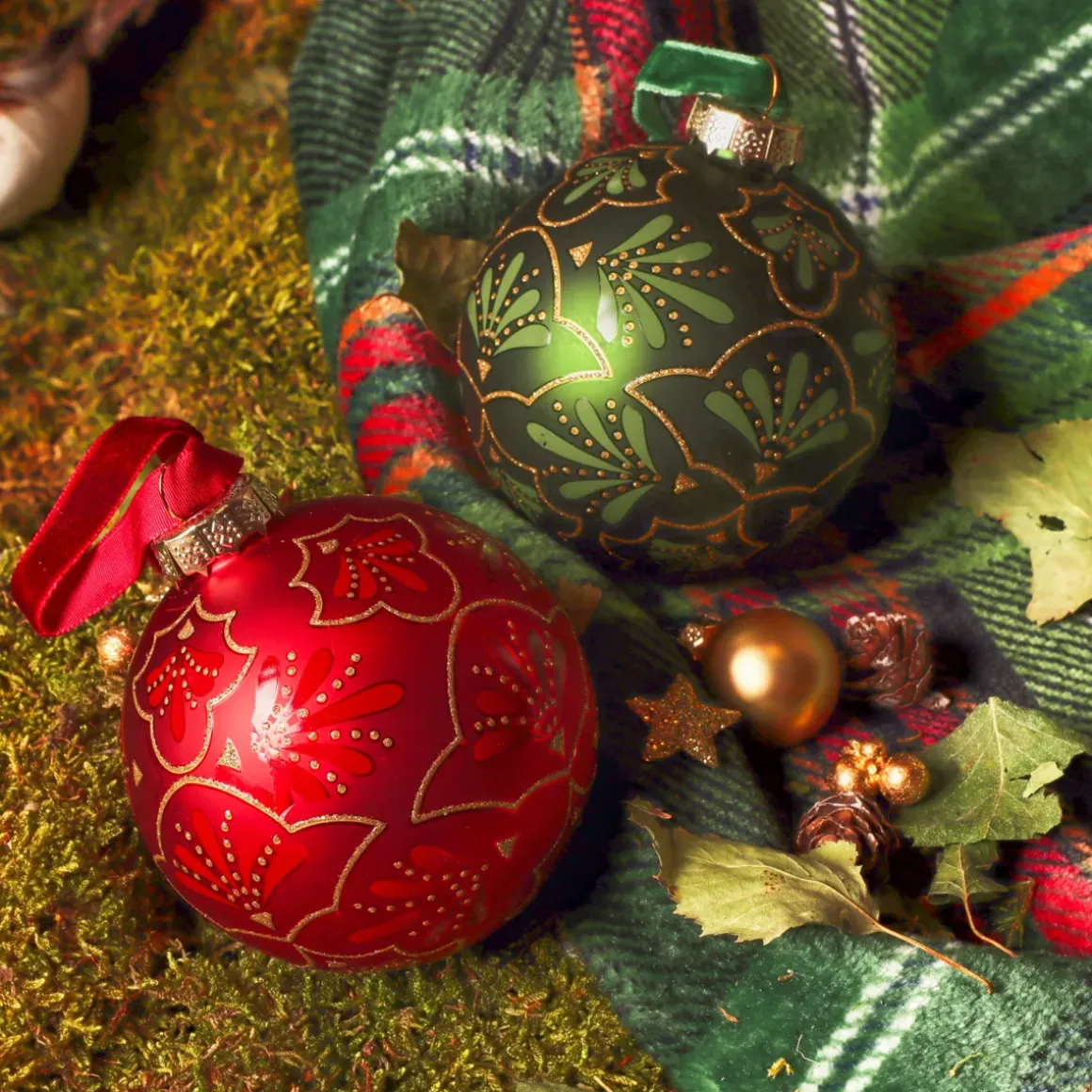 Set di 12 palline di Natale in vetro (D80 mm) Gatsby Verde e rosso