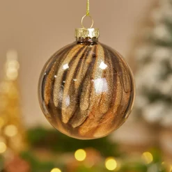 Set di 12 palline di Natale in vetro (D80 mm) New York Marrone scintillante