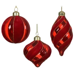 Set di 12 palline di Natale in vetro (D80 mm) Velluto chic Rosso