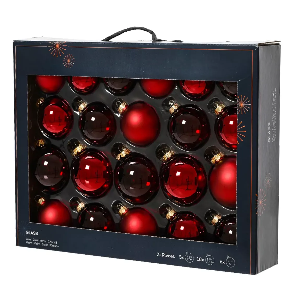 Set di 21 palline di Natale in vetro assortite Cristallo Bordeaux