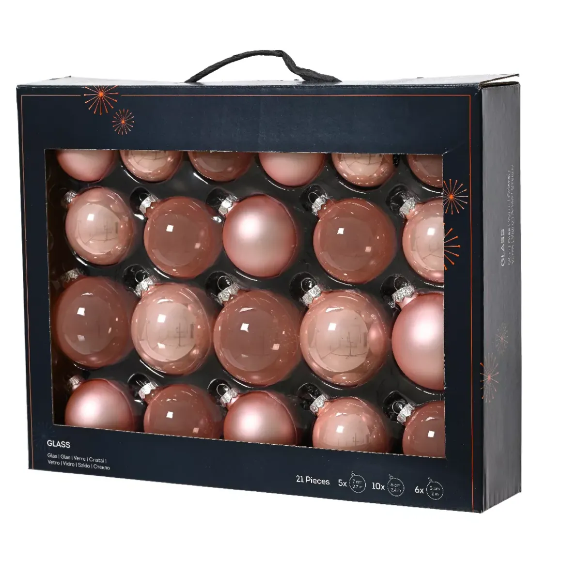 Set di 21 palline di Natale in vetro assortite Cristallo Rosa cipria