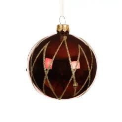 Set di 6 palline di Natale in vetro (D80 mm) Prestige Bordeaux con glitter oro