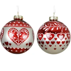 Set di 12 palline di Natale in vetro (D80 mm) Cuore di Natale Rosso