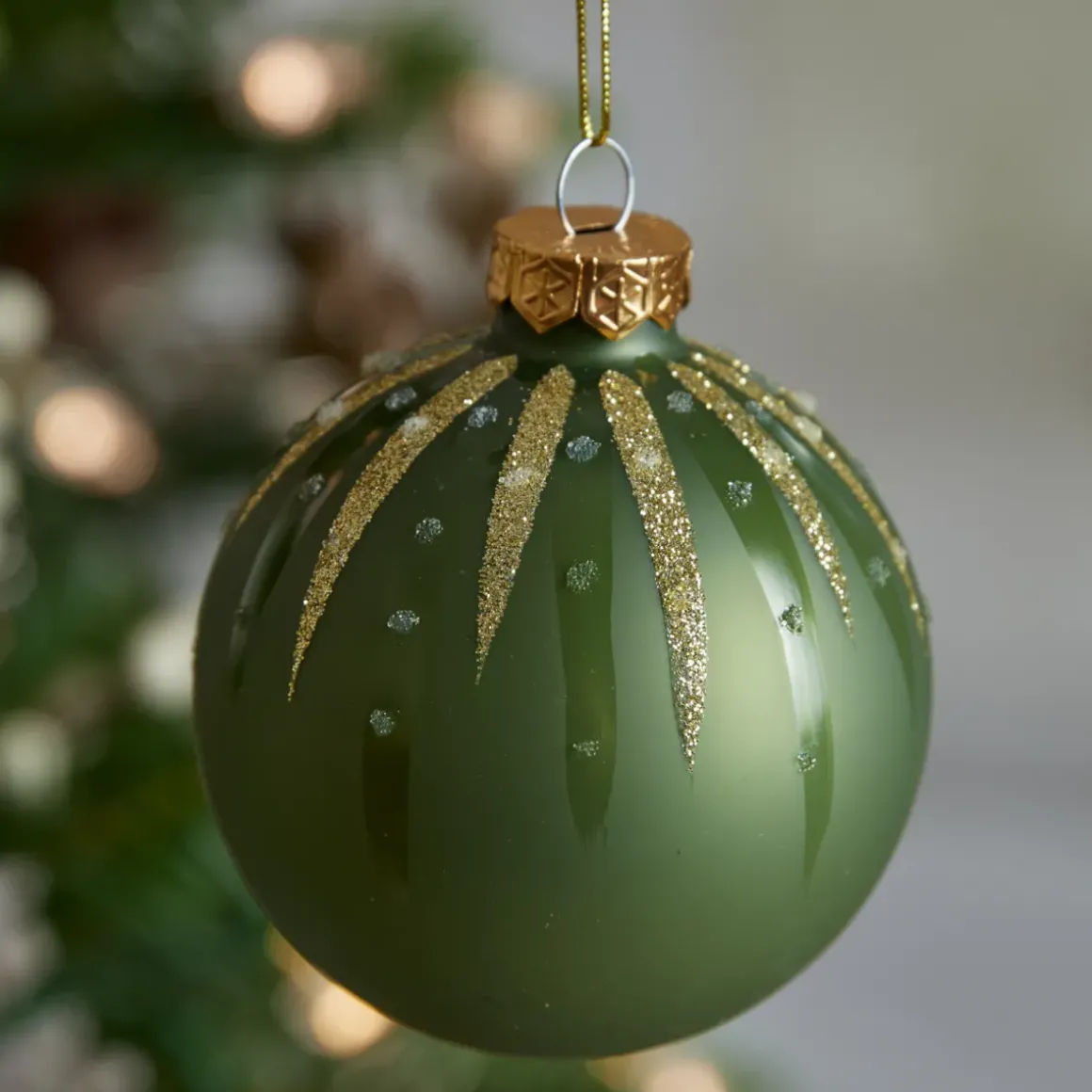 Set di 12 palline di Natale in vetro (D80 mm) Shine Glam Cognac e Verde