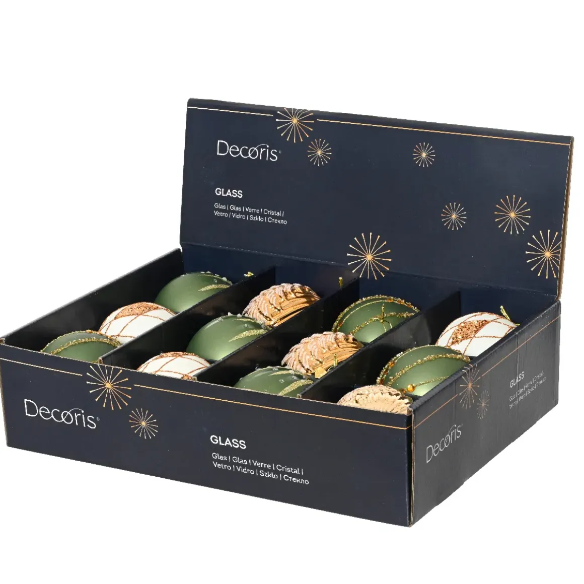 Set di 12 palline di Natale in vetro (D80 mm) Shine Glam Cognac e Verde