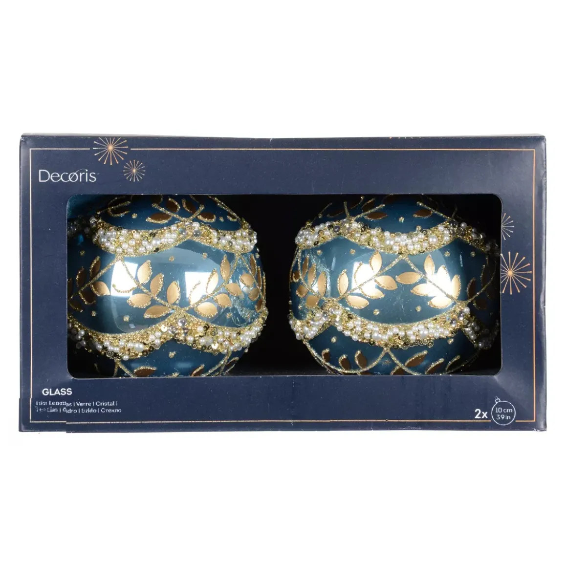 Set di 2 palline di Natale in vetro (D100 mm) Perla glaciale Blu