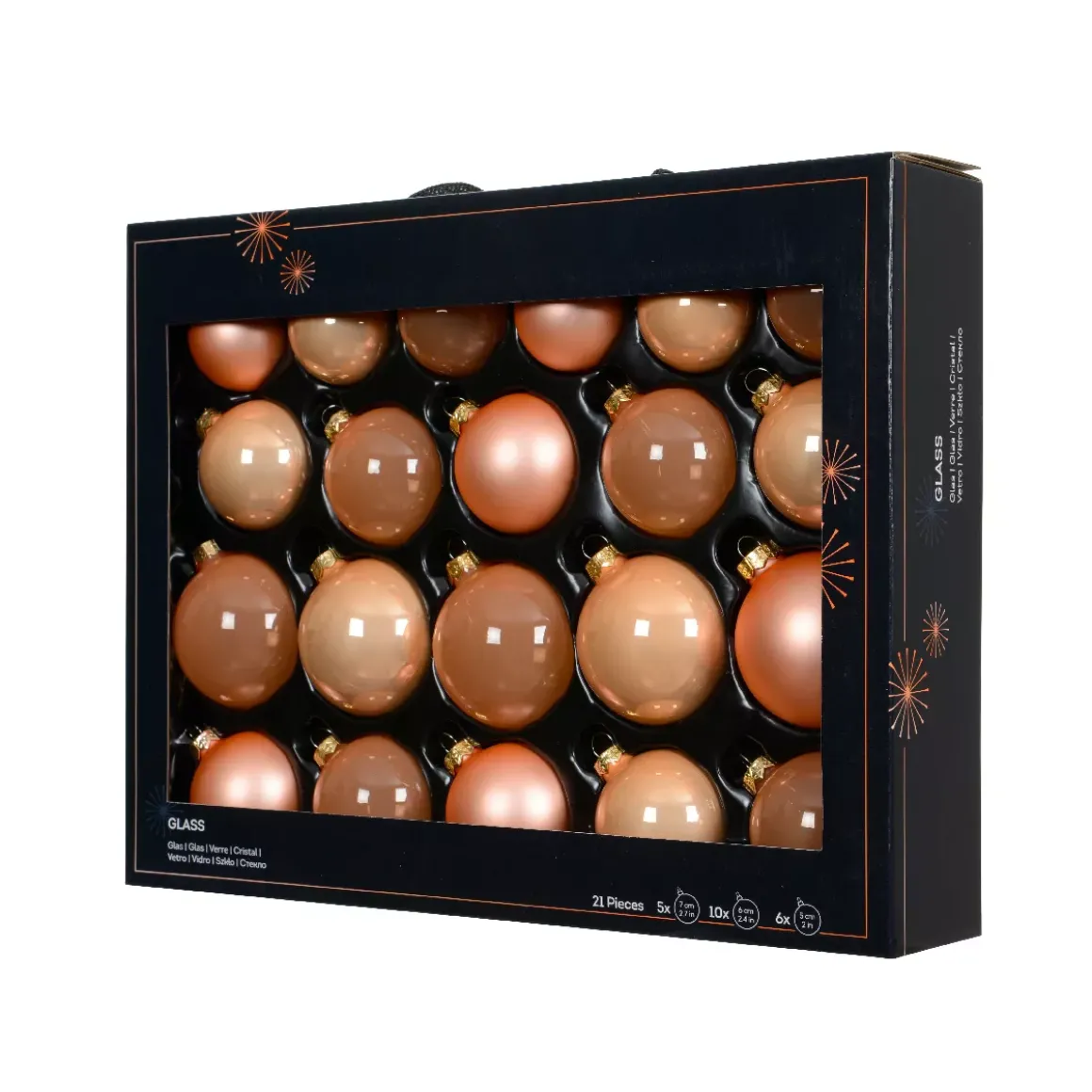 Set di 21 palline di Natale in vetro (D60 a 75 mm) Assortite Cristallo Pesca